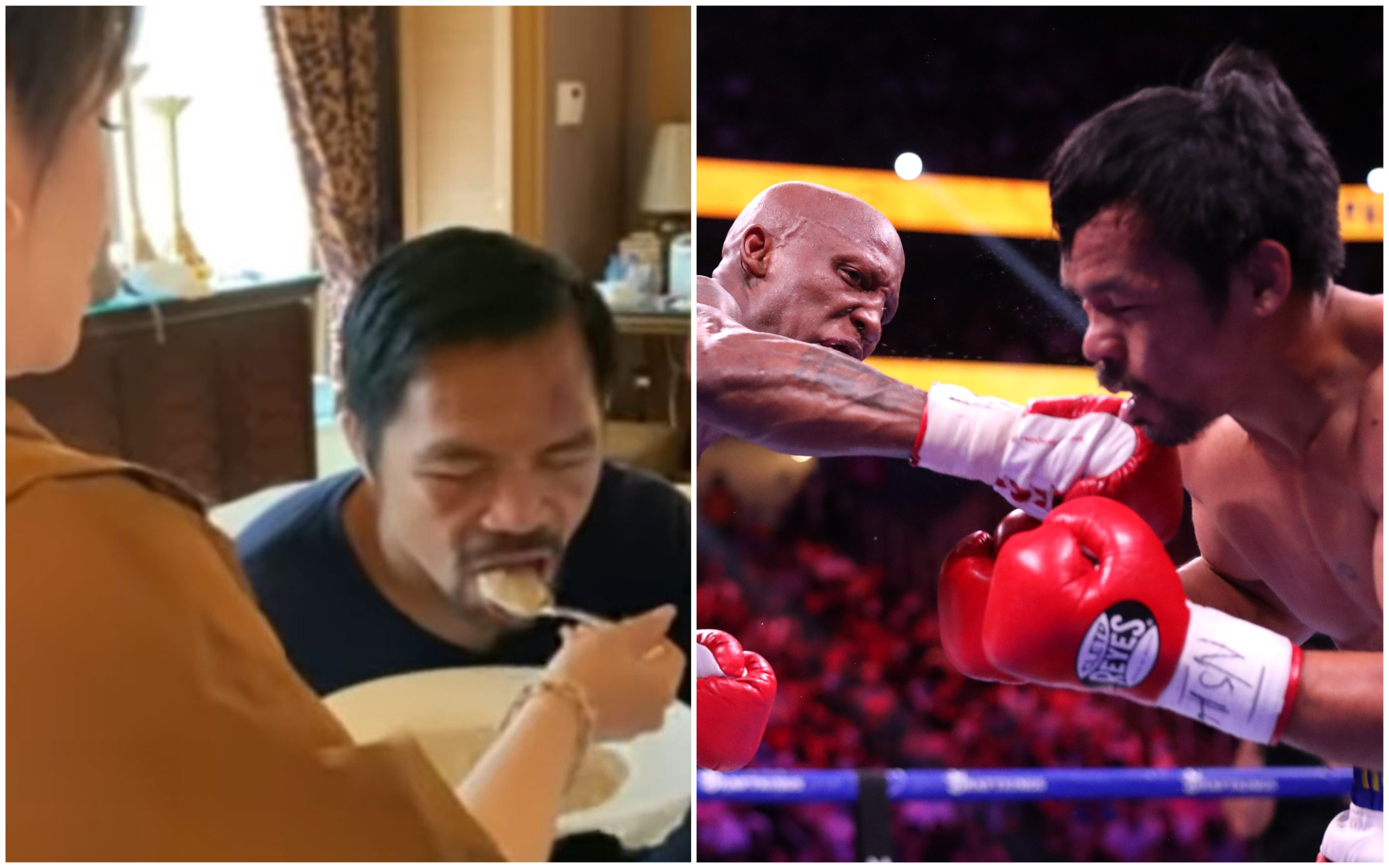 Manny Pacquiao spoon-fed by his wife after suffering horrific eye injuries in defeat to Yordenis Ugas