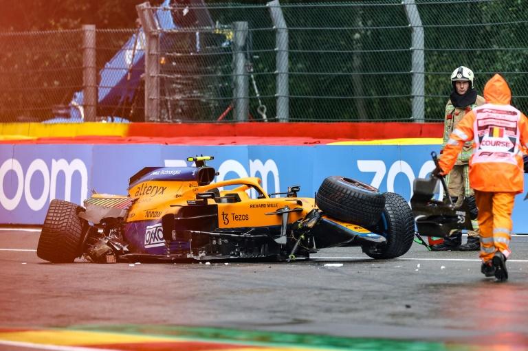 'Bit bruised' Norris in mega crash in rain-hit Belgian Grand Prix qualifying
