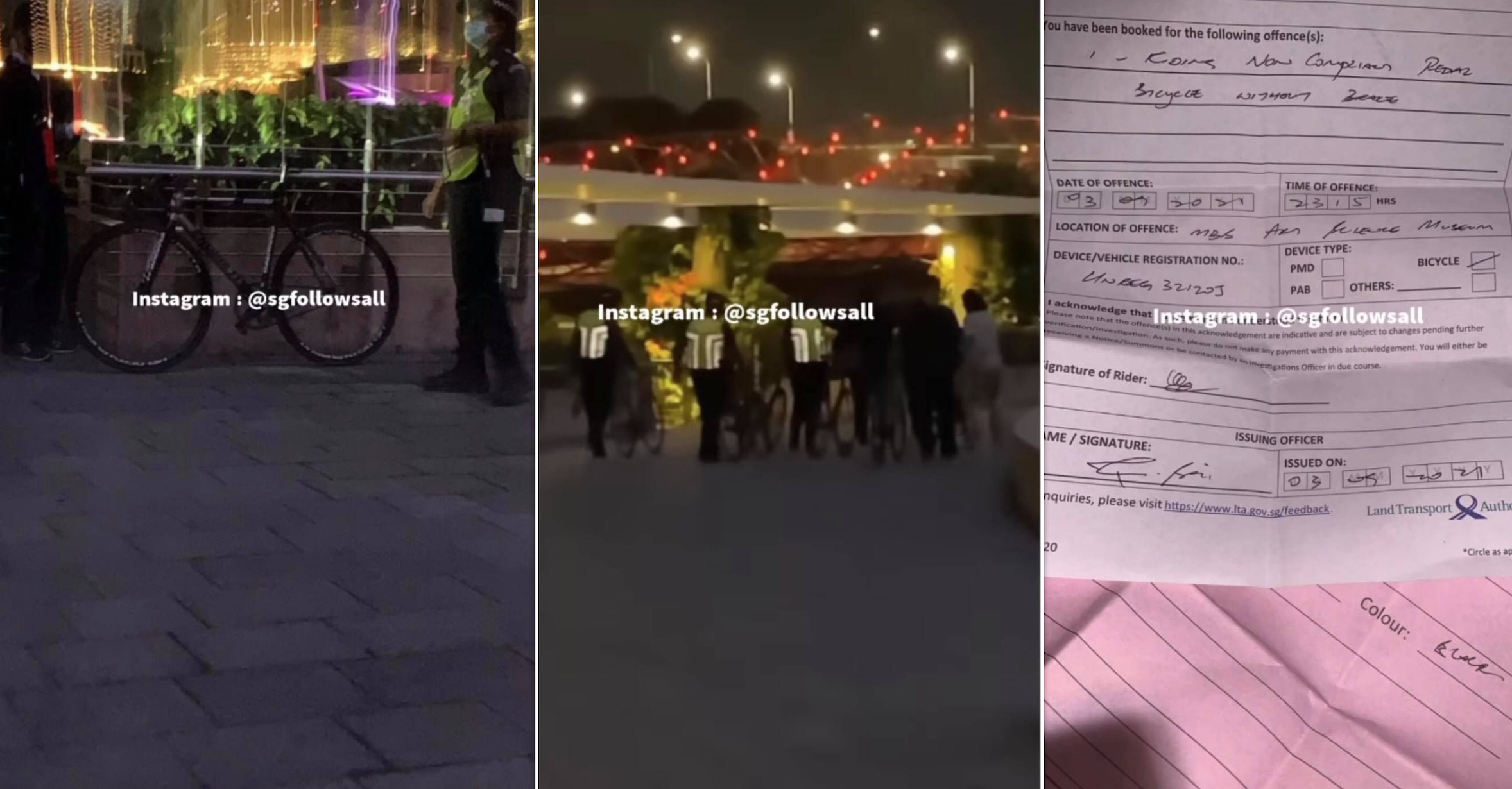 LTA officers issues notice of offence to rider for bicycle with no brakes