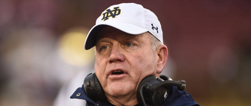 Brian Kelly Fumbled Through An Old John McKay Execution Joke After Notre Dame’s Win And It Didn’t Go Over Well