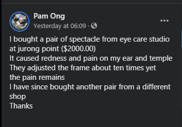 Woman paid $2,000 for spectacles at Jurong Point end up in pain