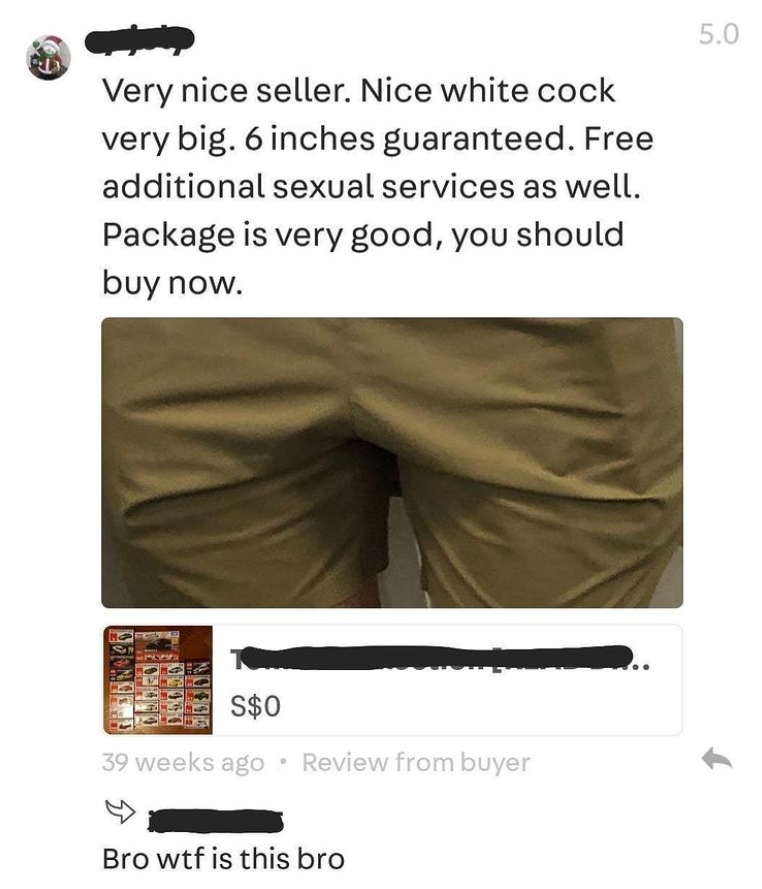 Buyer leaves review for Carousell seller, say he got “very Nice big c*ck”