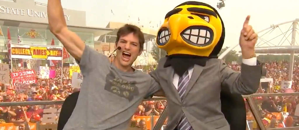 ‘College GameDay’ Guest Picker Ashton Kutcher Got Hit With A ‘Take A Shower’ Chant By Iowa State Fans