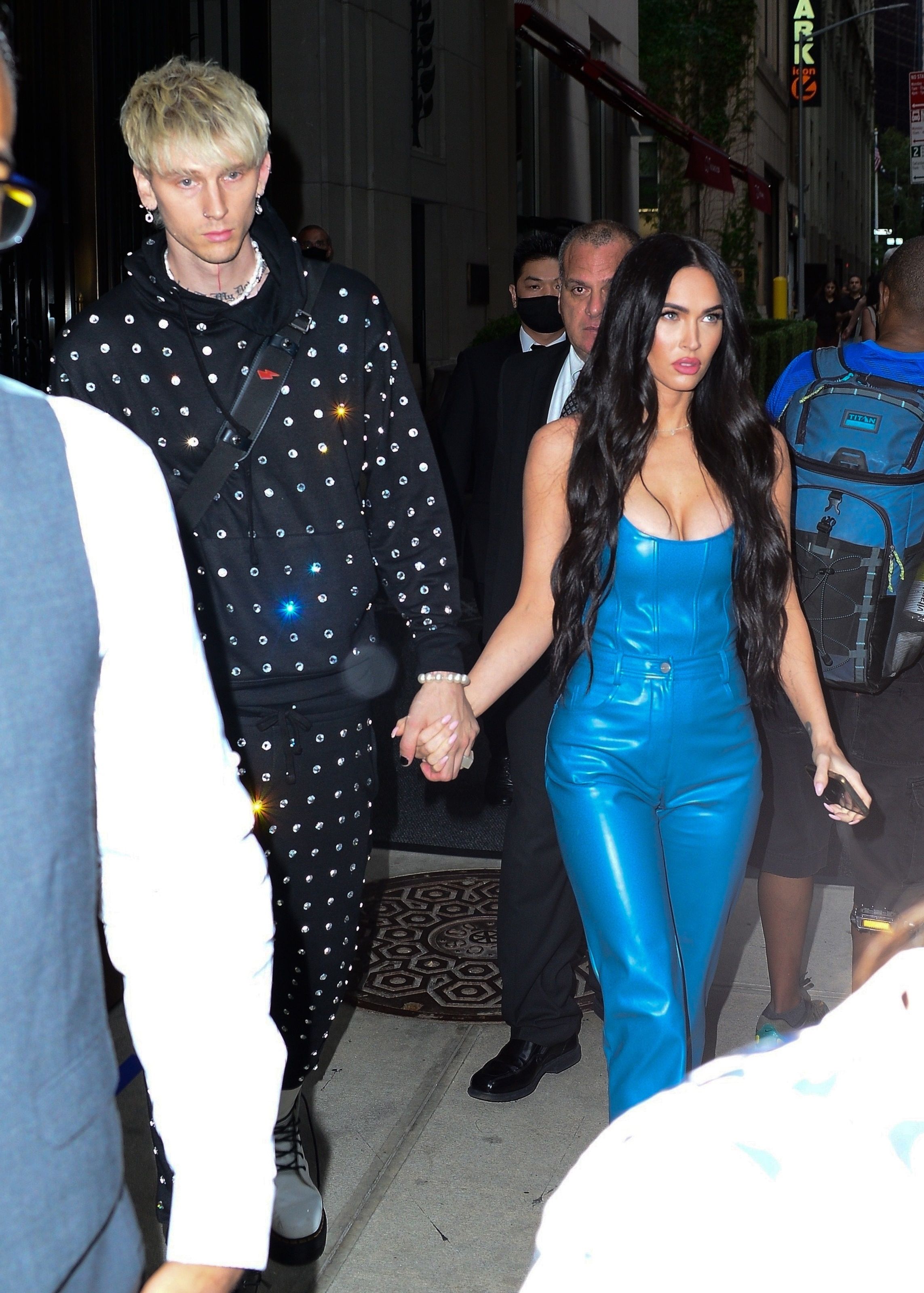 Megan Fox Wore a Chic Blue Leather Jumpsuit for NYC Date Night With ...