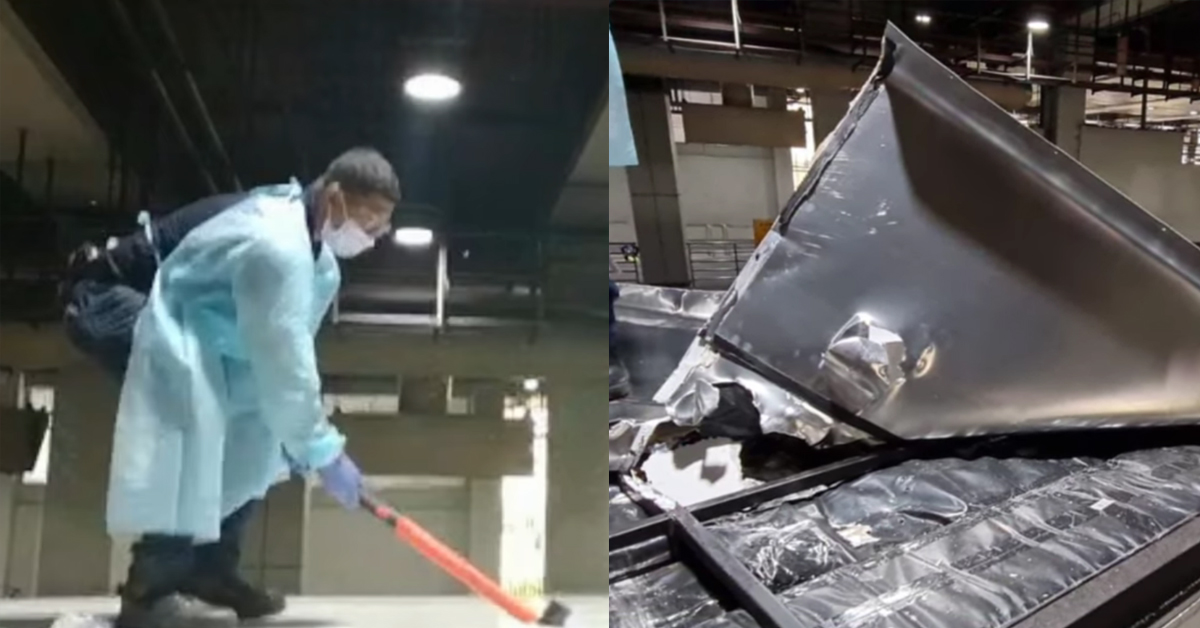ICA officer smash opens lorry roof & found hidden contraband cigs