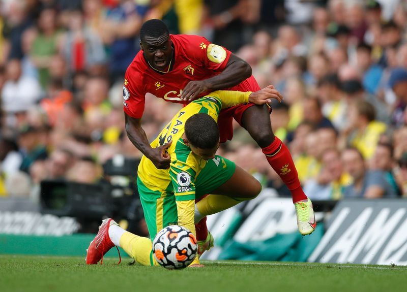 Soccer-Sarr double for Watford leaves Norwich winless in Premier League