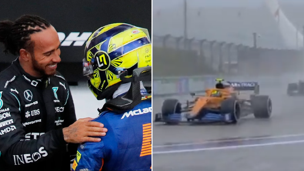Lewis Hamilton sends classy message to Lando Norris after rain denies him first F1 victory