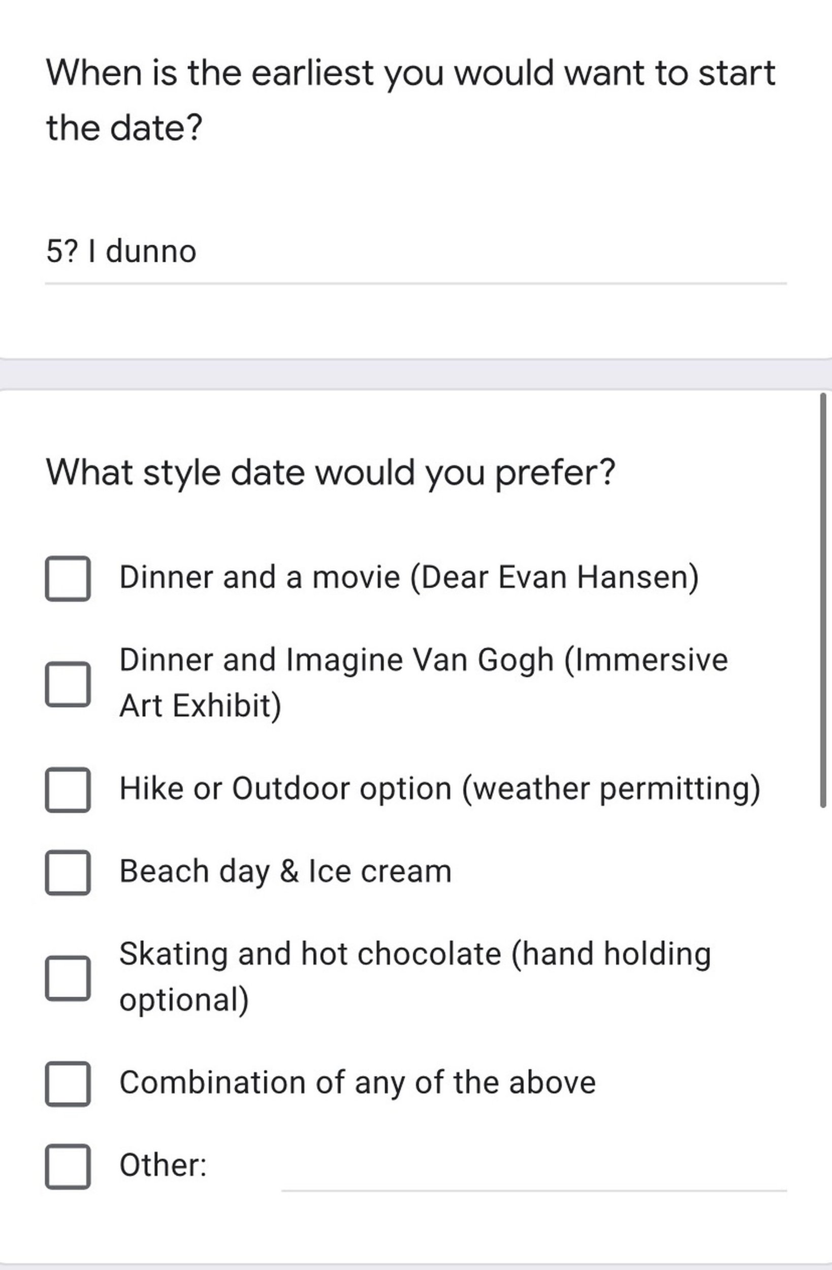 Man wins over his crush by asking her to fill out a ‘first date form’