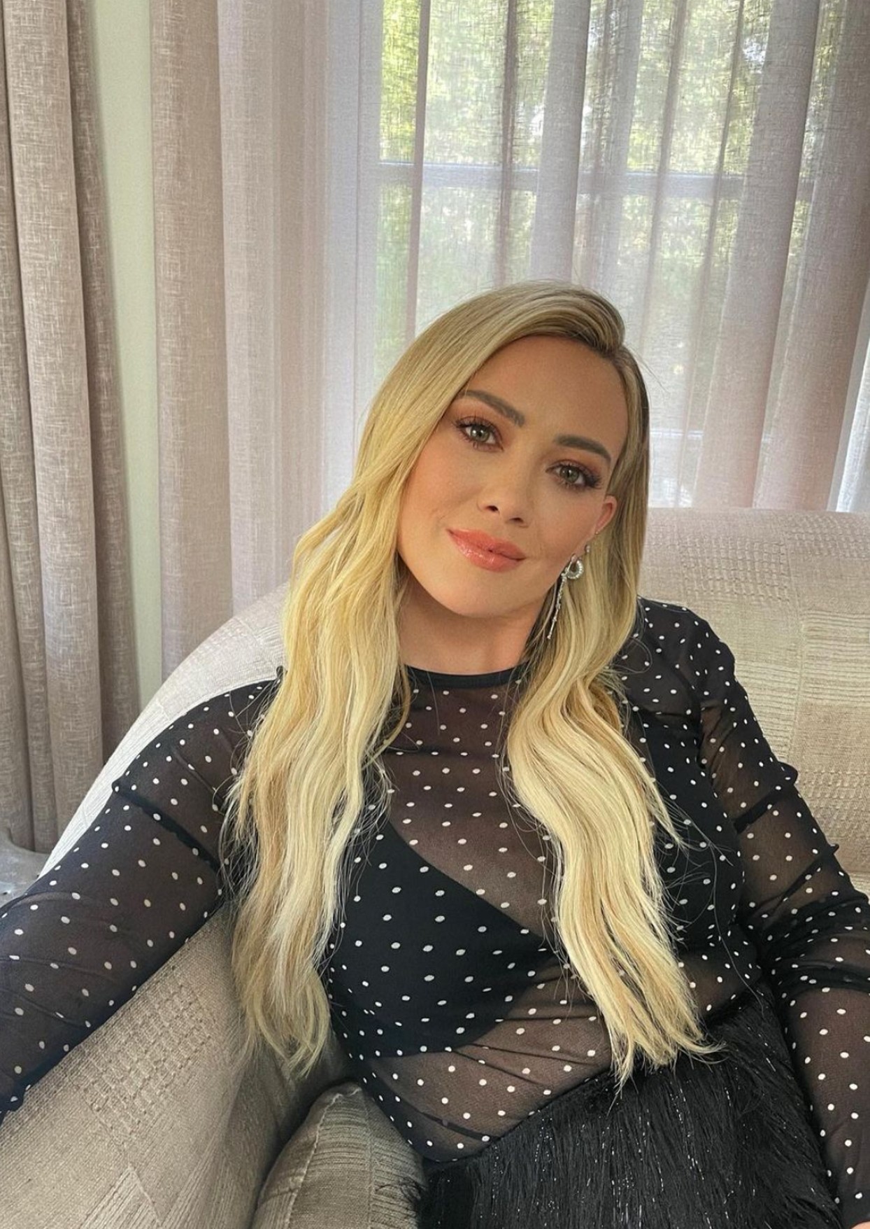 Hilary Duff Paired Her See-Through, Polka-Dot Blouse With a Black Bra