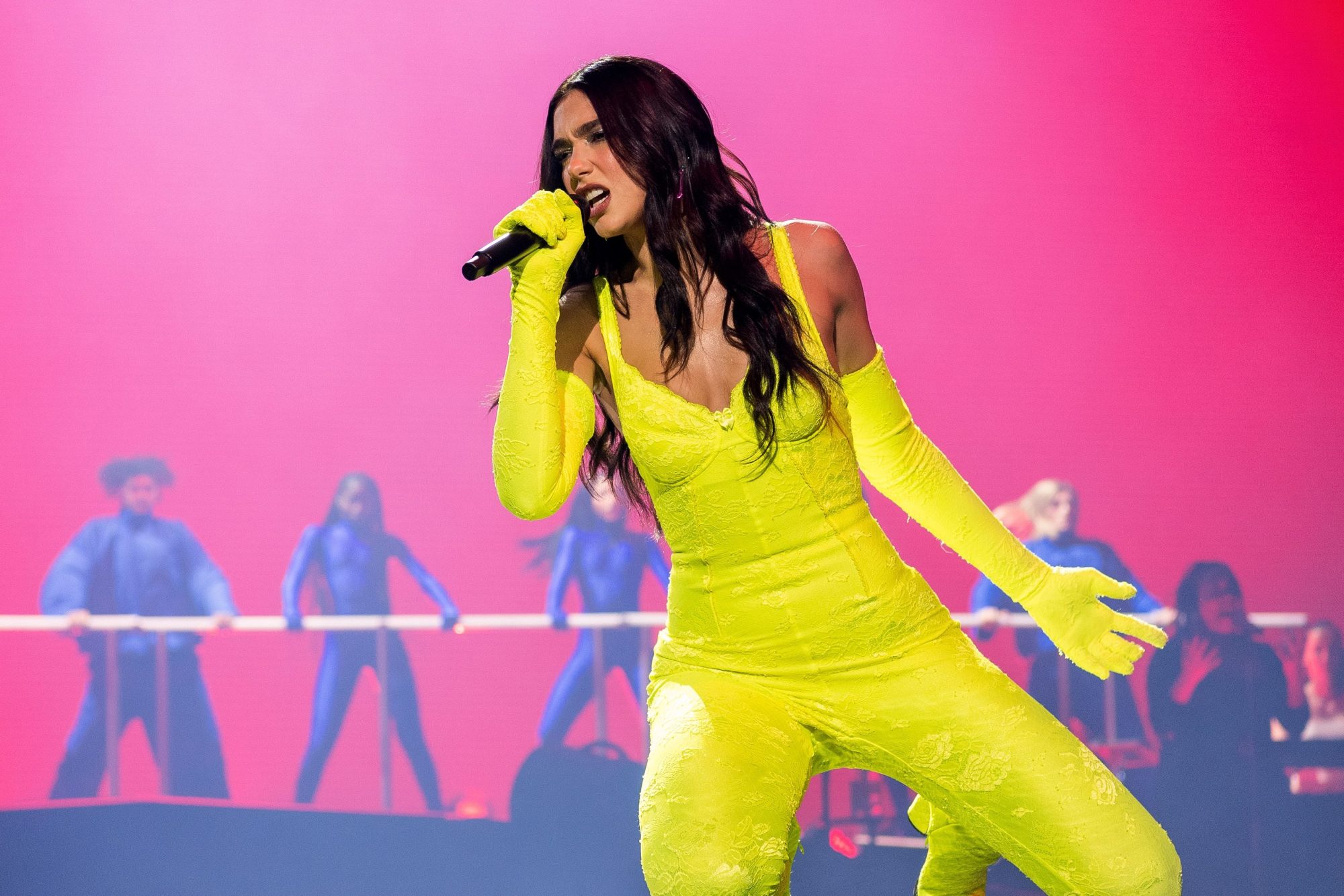 Of Course Dua Lipa's Sheer-Paneled Catsuit Is Completely Covered Crystals