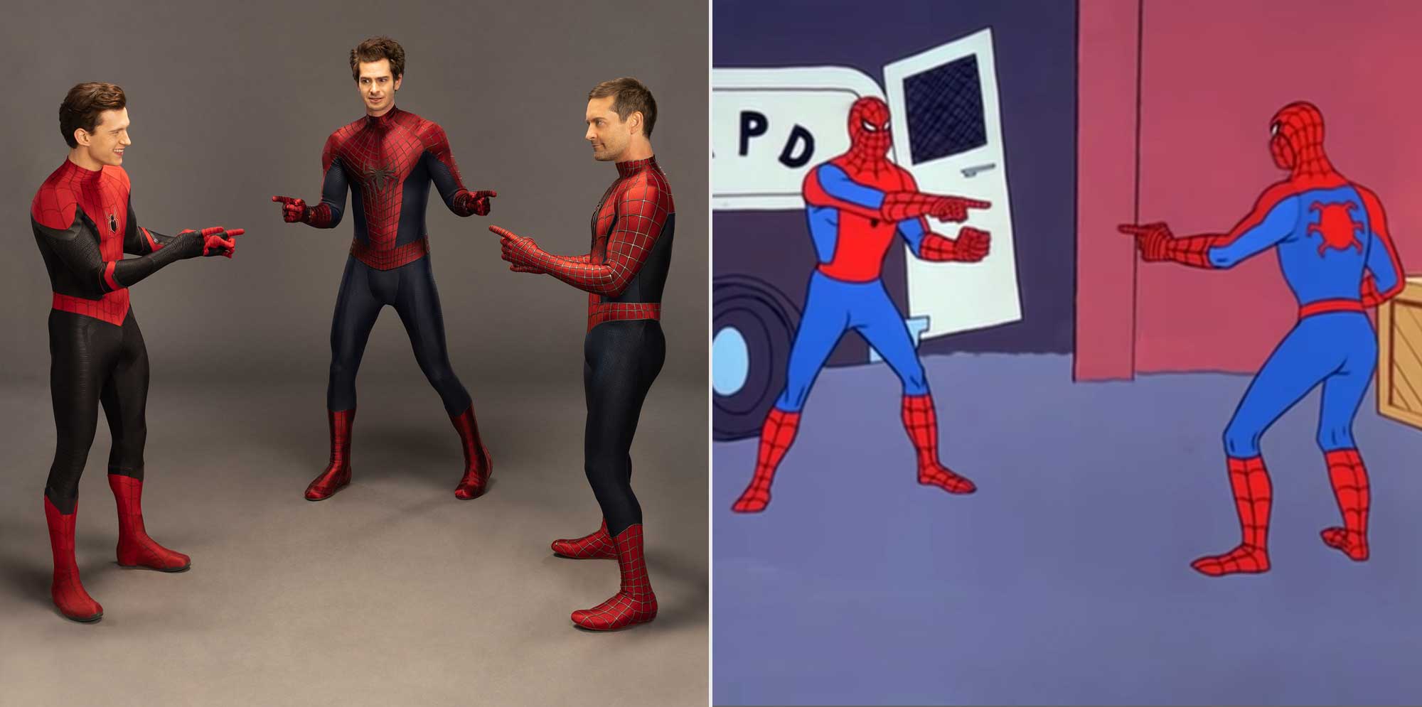 Tom Holland, Andrew Garfield, and Tobey Maguire recreate classic Spider-Man pointing meme