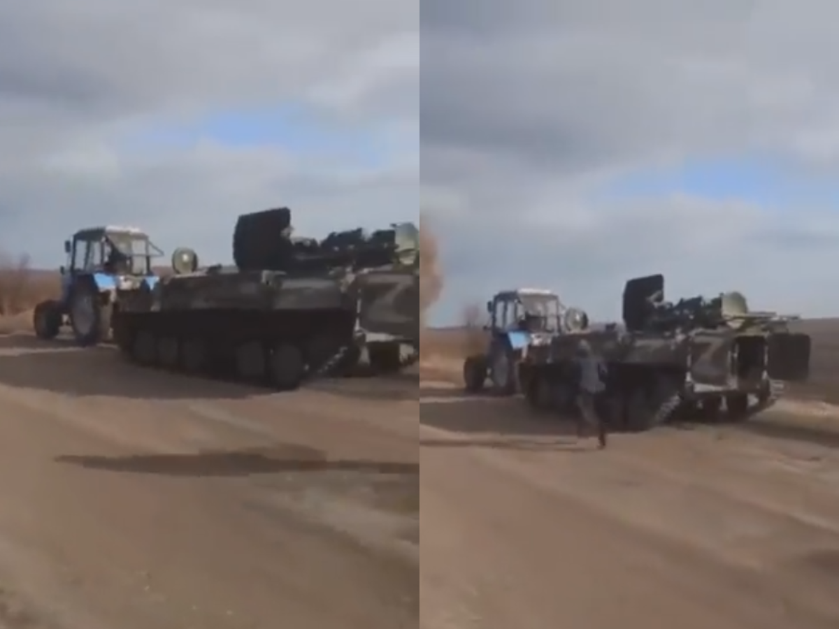 Social media users amused with video of Ukrainian farmer ‘stealing’ Russian tank using tractor (VIDEO)