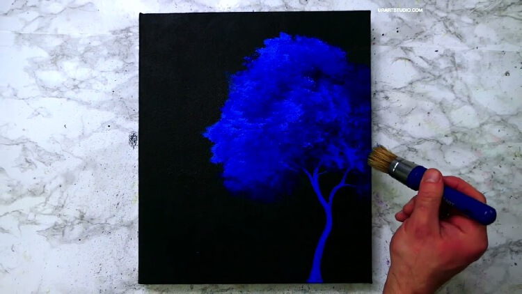 BLUE TREE | Black Background | Easy Painting for Beginners | oval brush  technique | Nestia