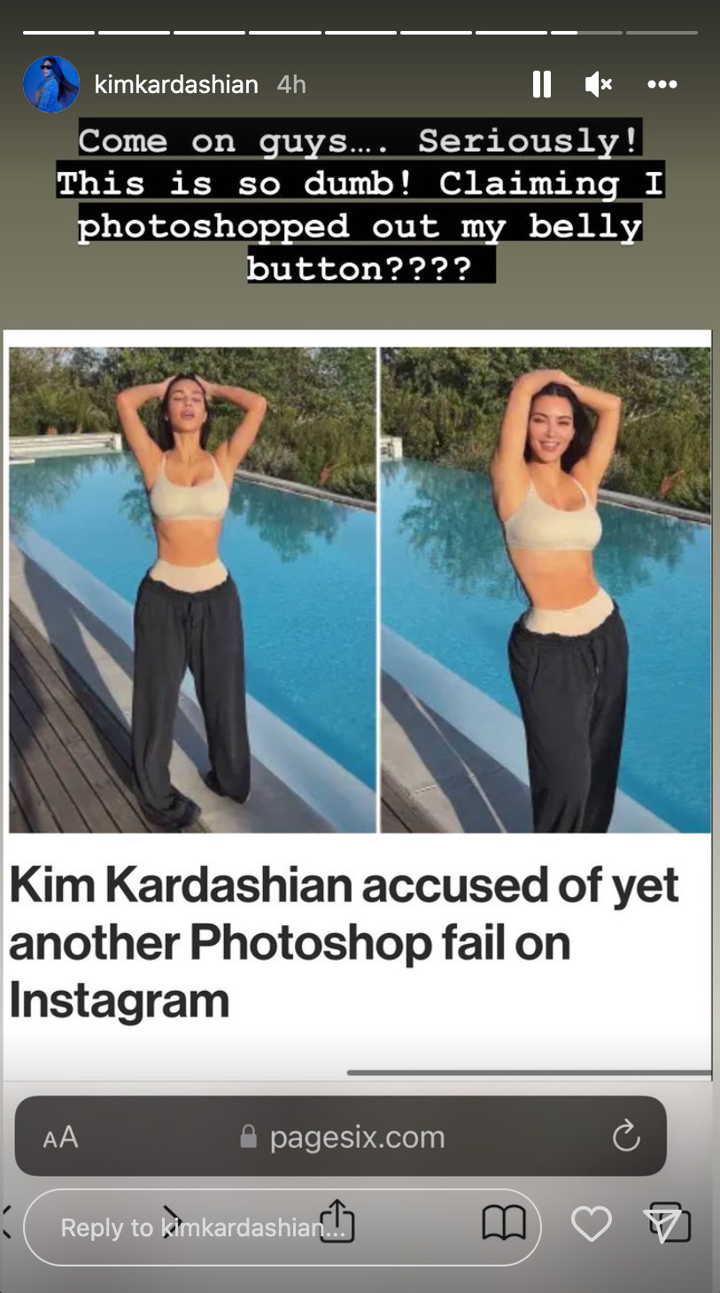 Kim Kardashian Denies Using Photoshop To Remove Her Belly Button From Instagram Selfies So