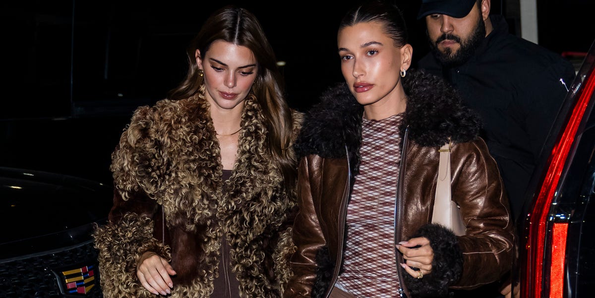 Hailey Bieber And Kendall Jenner Are Style Twins In Matching Brown Faux ...