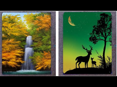 8 Super Easy canvas Painting ideas for beginners | Landscape scenery painting ideas