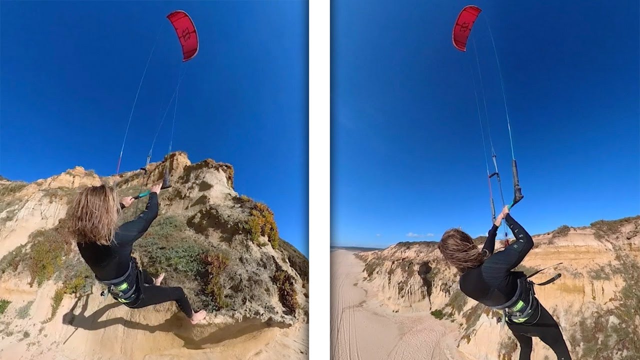 KITESURFER PARAGLIDES OFF SIDE OF CLIFF!