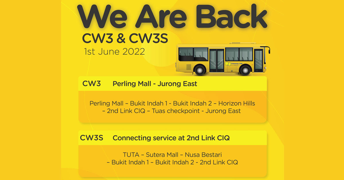 Causeway Link Buses That Go from Jurong East to Various Malls in JB Resuming from 1 June