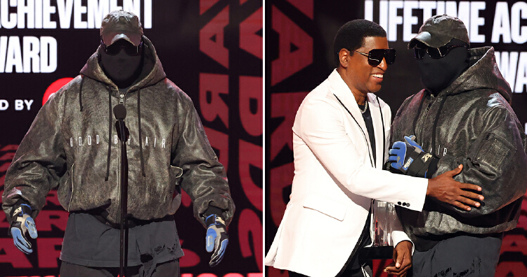 Kanye West Makes Surprise Appearance At Bet Awards To Honour Diddy With His Face Completely