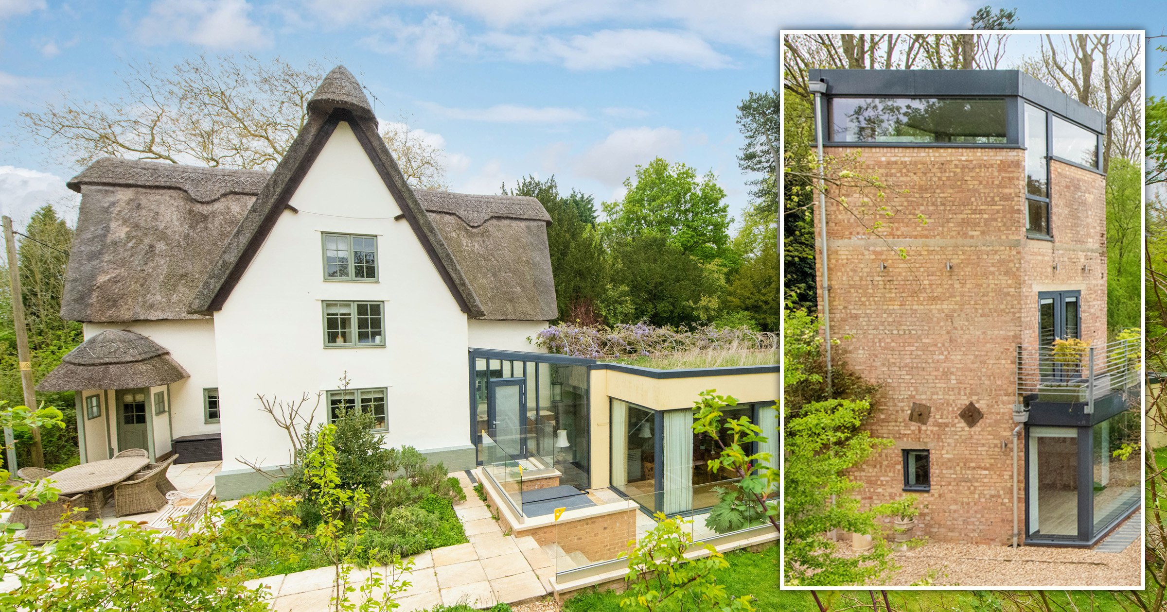 Grade II listed cottage with converted water tower in the garden on sale for £1.75million