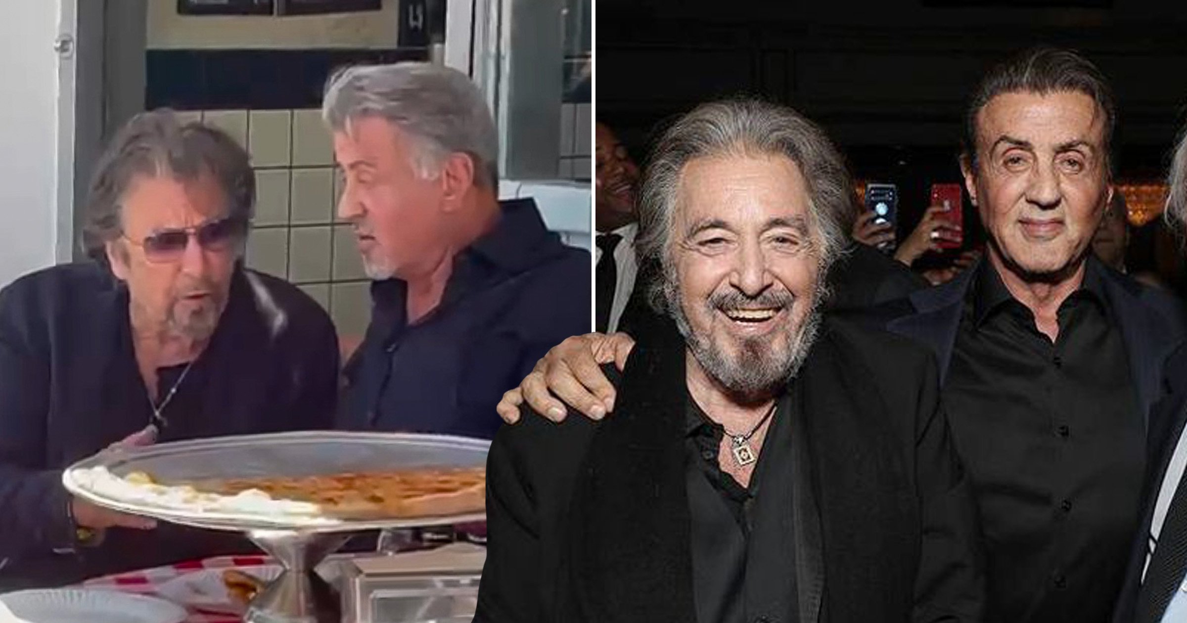 Hollywood heavyweights Al Pacino and Sylvester Stallone grab pizza together in Beverly Hills