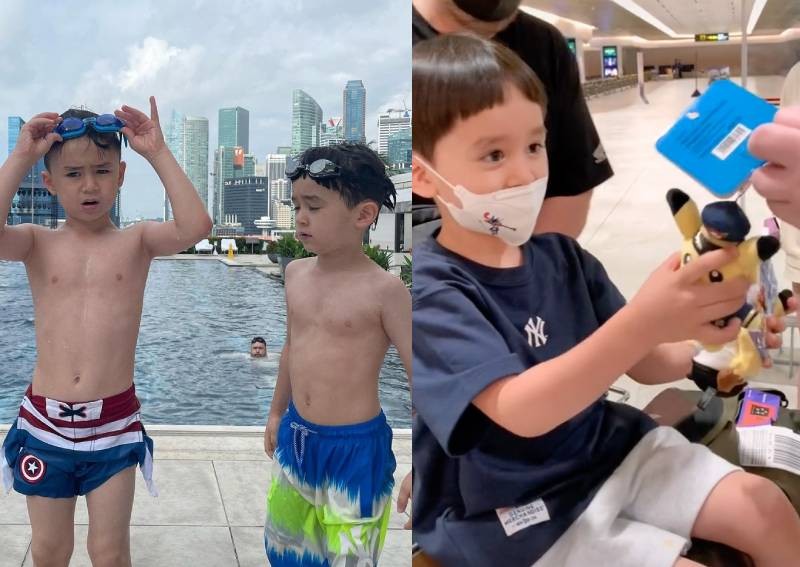 William and Bentley from Korean variety show The Return of Superman in Singapore for holiday