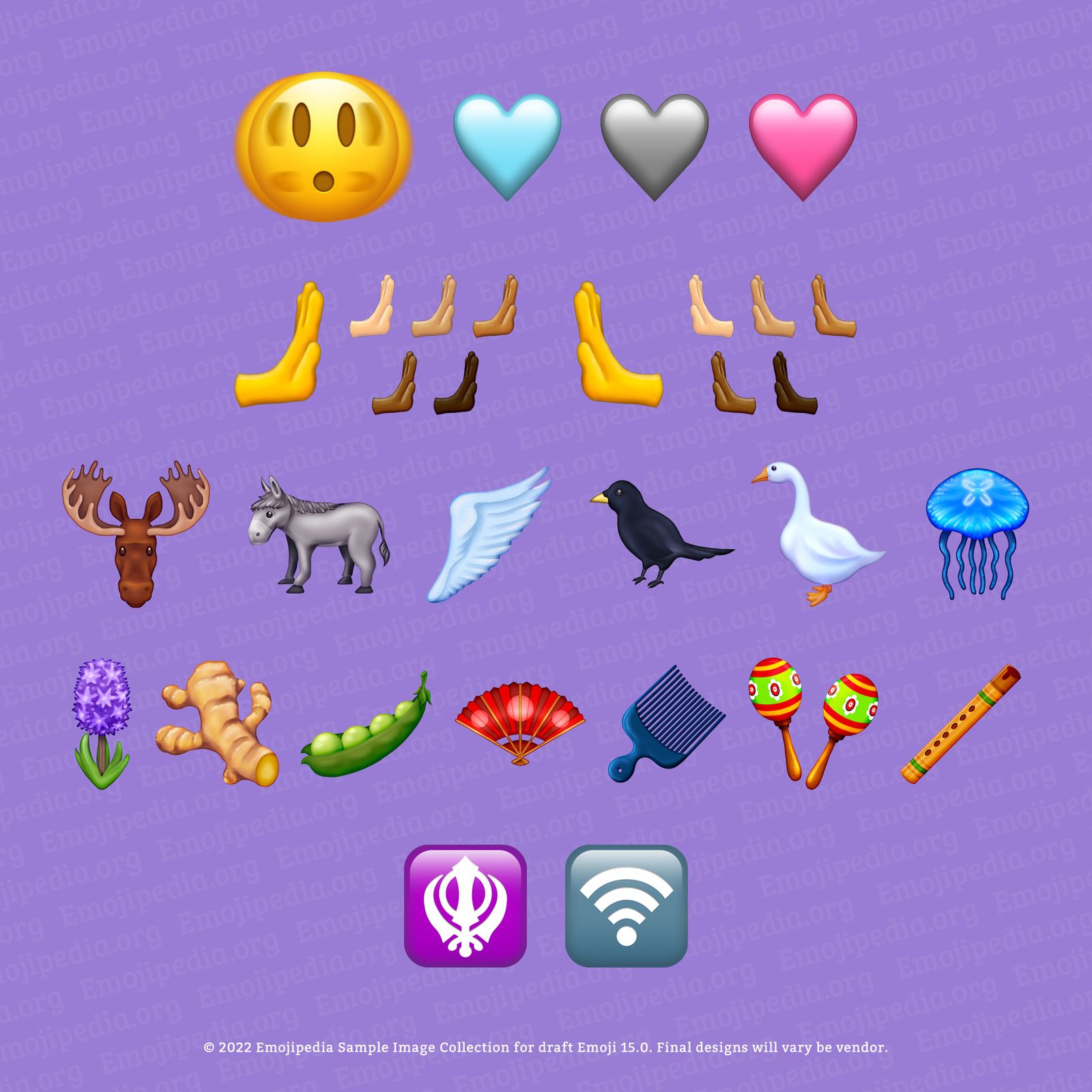 The next big emoji update may include a moose, a goose, pink heart and wireless sign