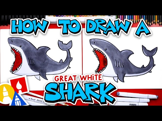 How To Draw A Great White Shark Cartoon | Nestia