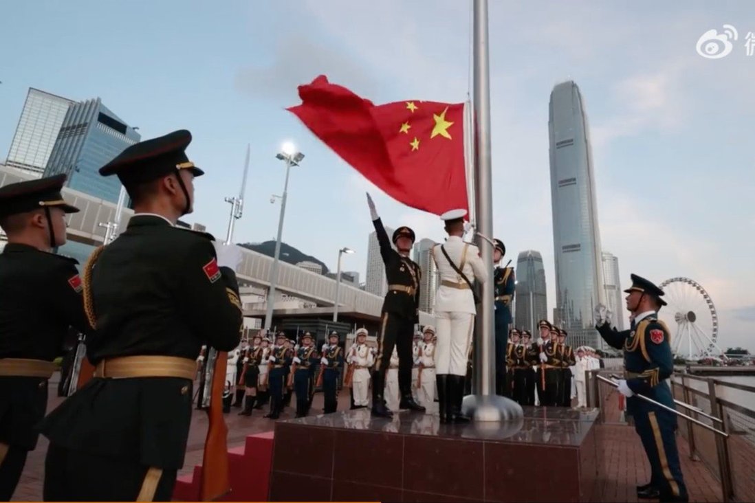 People’s Liberation Army’s Hong Kong garrison holds first flag-raising ceremony at Central designated zone marking military anniversary