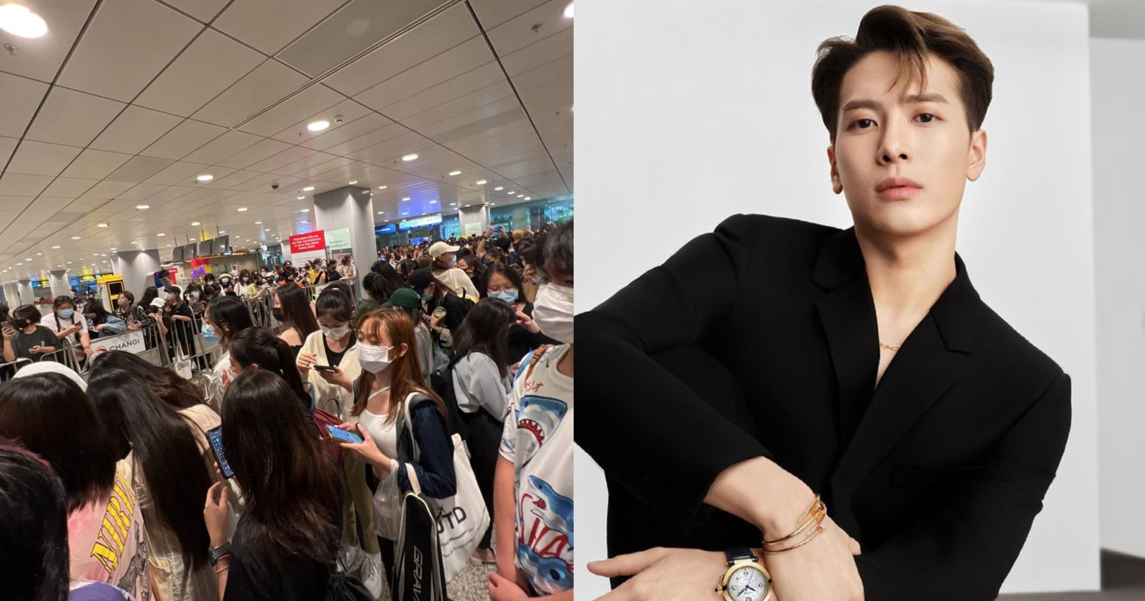 Fans flood Changi Airport T3 waiting for Jackson Wang to arrive