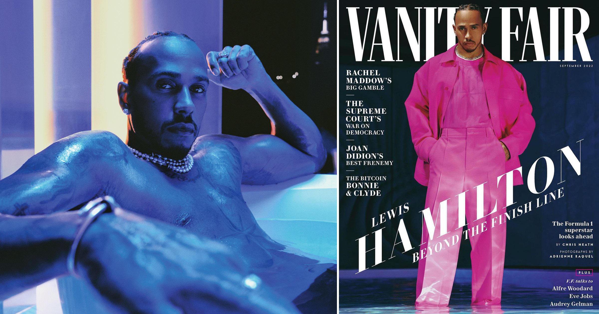 Lewis Hamilton reclines shirtless in bathtub as he gives best Blue Steel for high-fashion Vanity Fair shoot