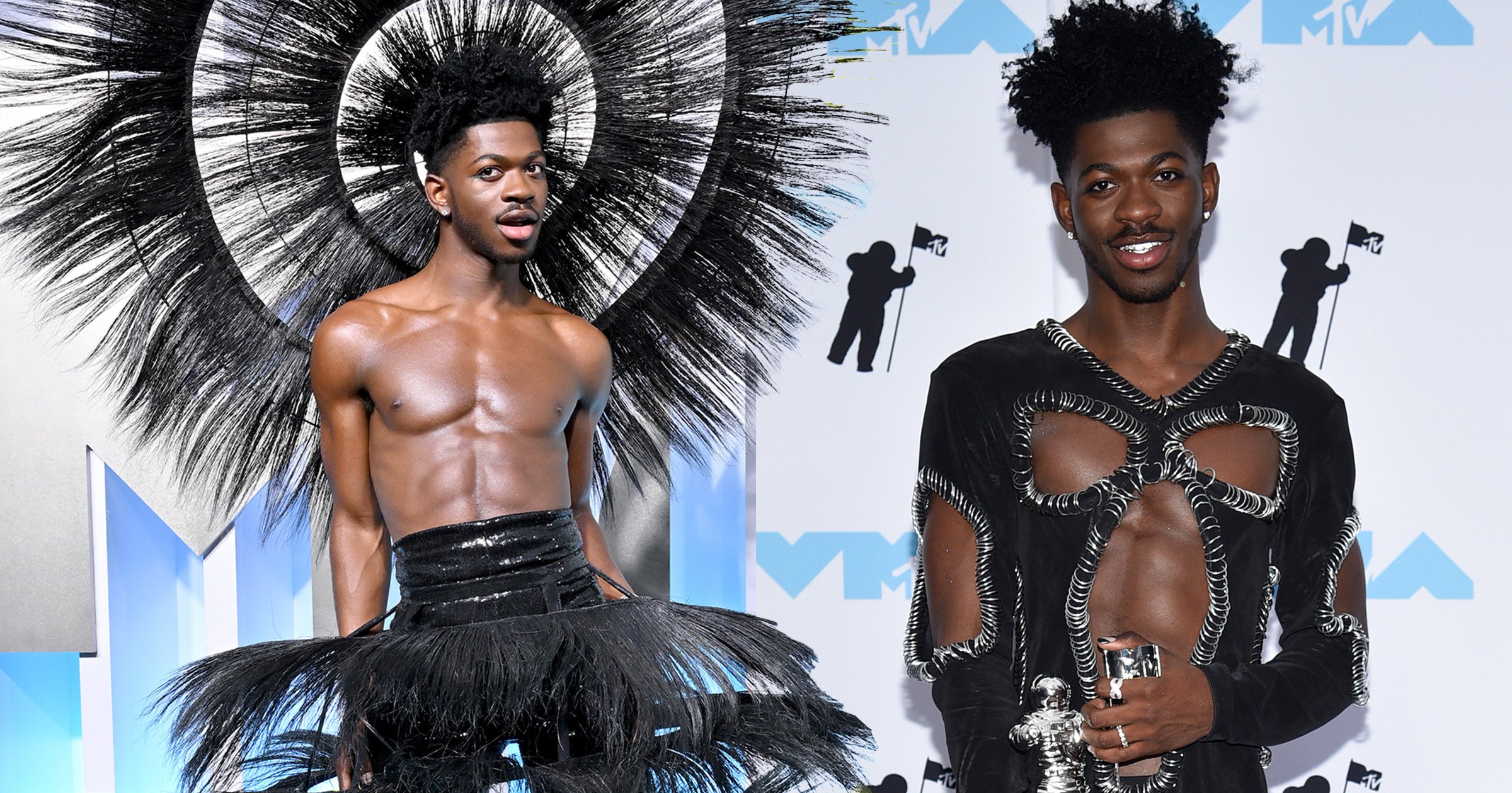 Lil Nas X steals the show in fabulous feathered headdress at VMAs