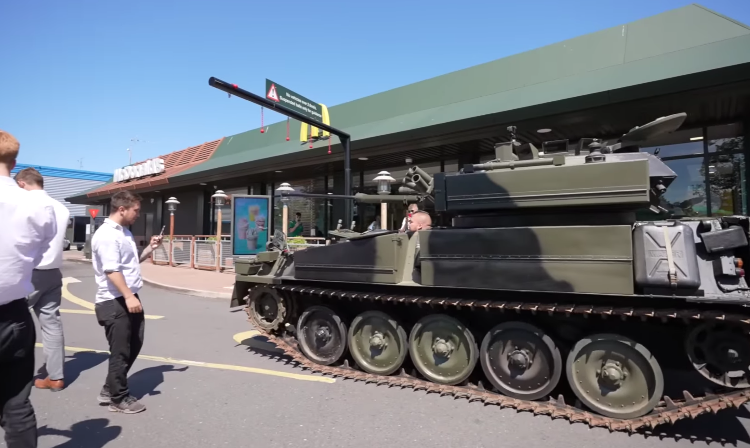 Eddie Hall drives his tank through McDonald’s drive-thru