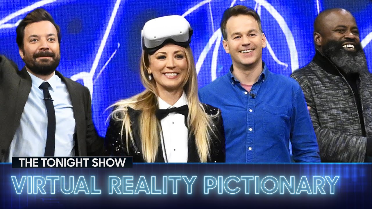 Virtual Reality Pictionary with Kaley Cuoco and Mike Birbiglia | The Tonight Show