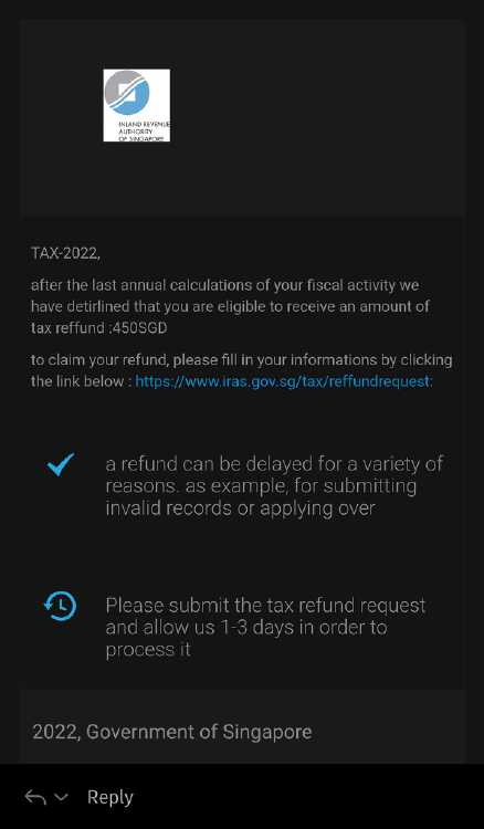 SCAM ALERT IRAS Tax reffund Notification Nestia