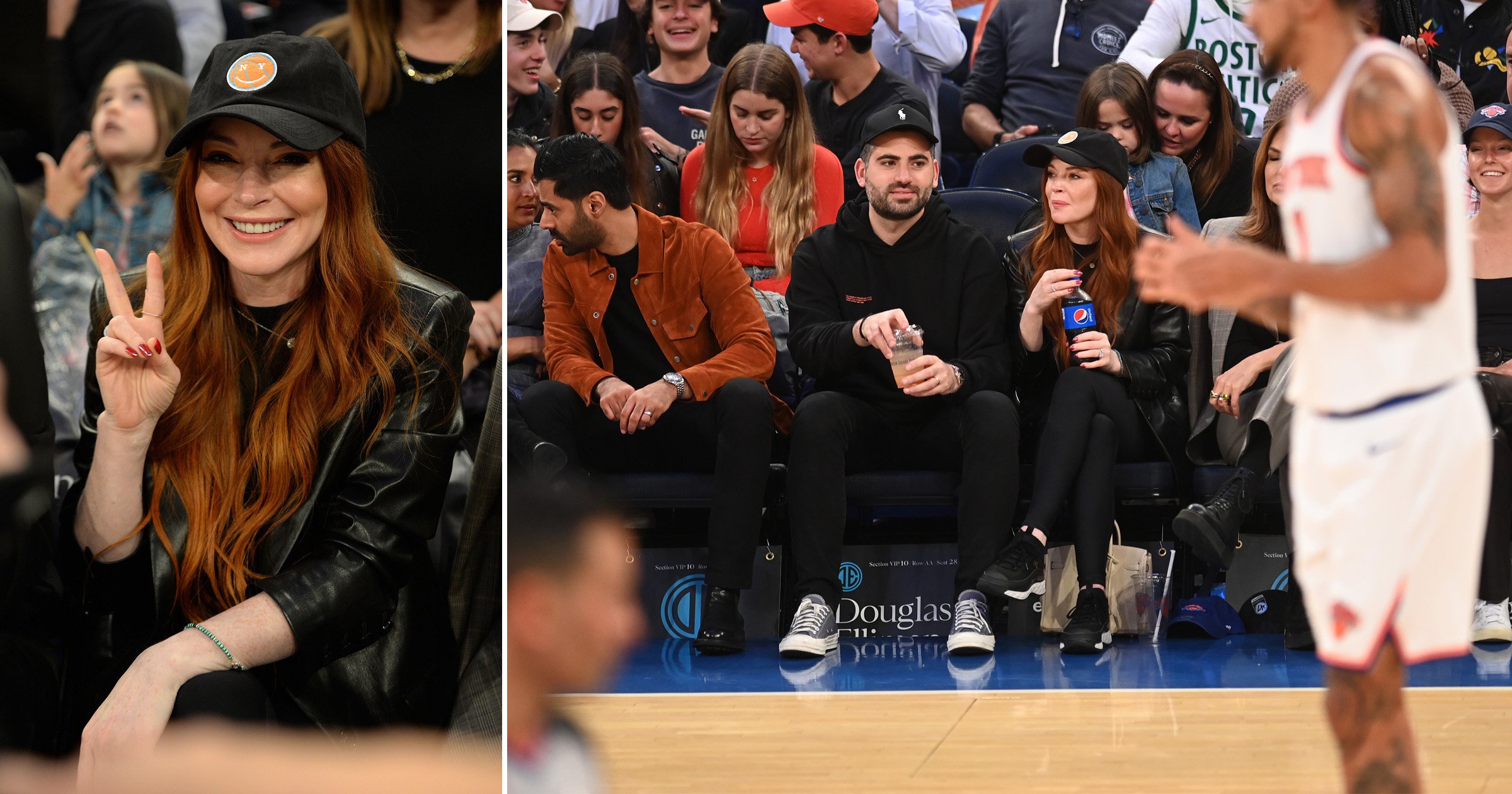 Lindsay Lohan surprised with Mean Girls throwback at New York Knicks basketball game with husband and family