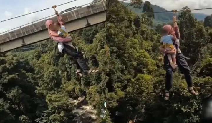 Cops Investigating Viral Video of Mom and Baby Zipping Down Flying Fox Line In KKB