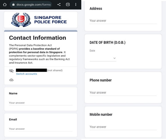 Police Advisory On Phishing Scams Involving Google Forms With The Singapore Police Force Insignia