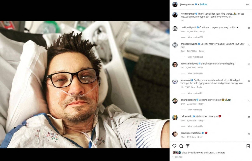 Marvel actor Renner says ‘messed up’ after snow plow accident