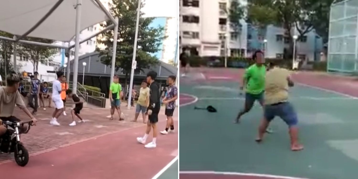 Fight breaks out between teenagers at boon keng basketball court