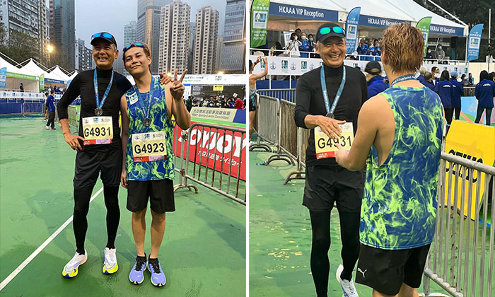 67-year-old Chow Yun Fat poses with fans after finishing 10km race in a little over an hour