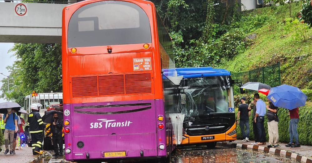 SBS bus & NUS shuttle bus collide on NUS campus, 3 people injured