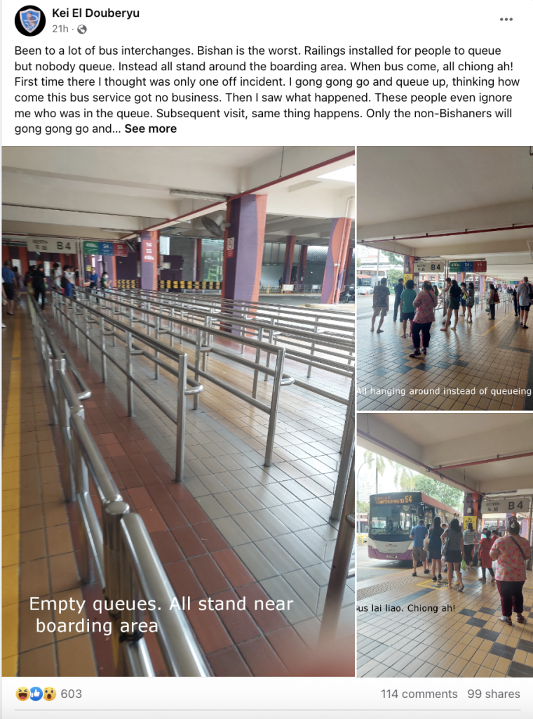 Netizen calls Bishan bus interchange ‘the worst’ because no one queues despite having queue railings