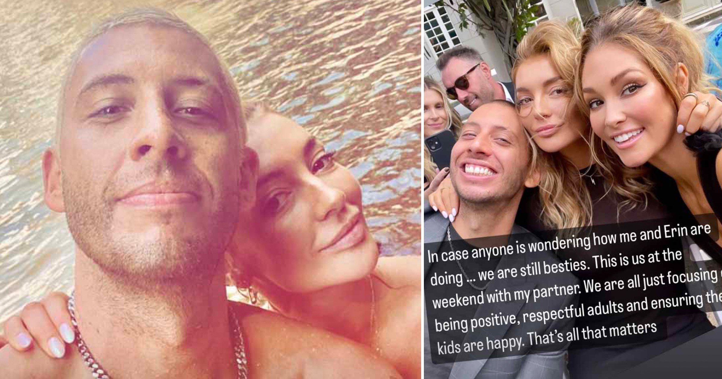 Example confirms romance six months after split from wife of 11 years and they’re all pals