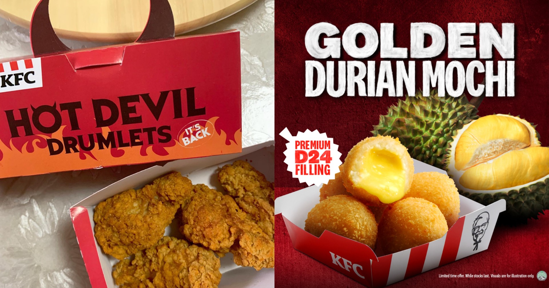 Hot devil drumlets & deep fried durian mochi back at KFC S'pore nowwww