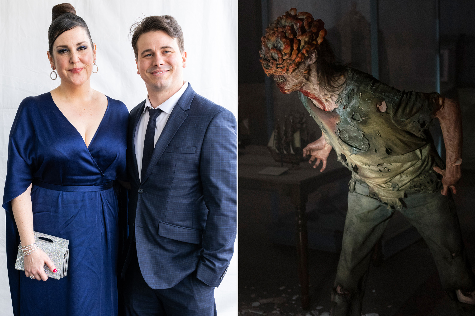 Yes, that's Jason Ritter as a clicker on wife Melanie Lynskey's episodes of The Last of Us