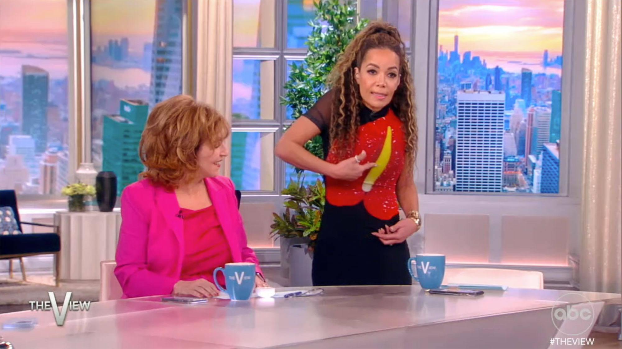 Debate erupts on The View over alleged 'phallus' on Sunny Hostin's dress: 'It is a flower'
