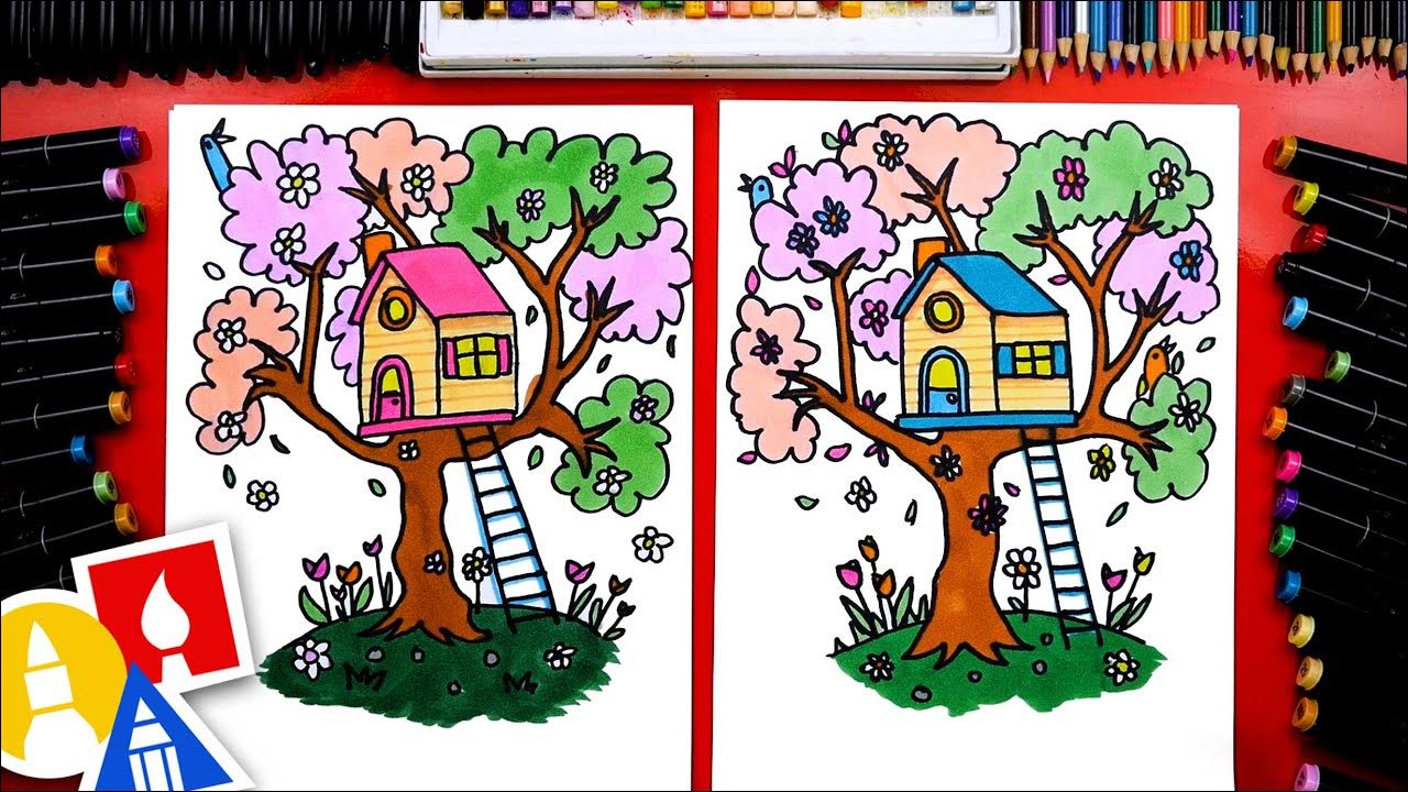 Learn How To Draw A Spring Tree House: Easy Step-by-Step Guide for Kids and Beginners