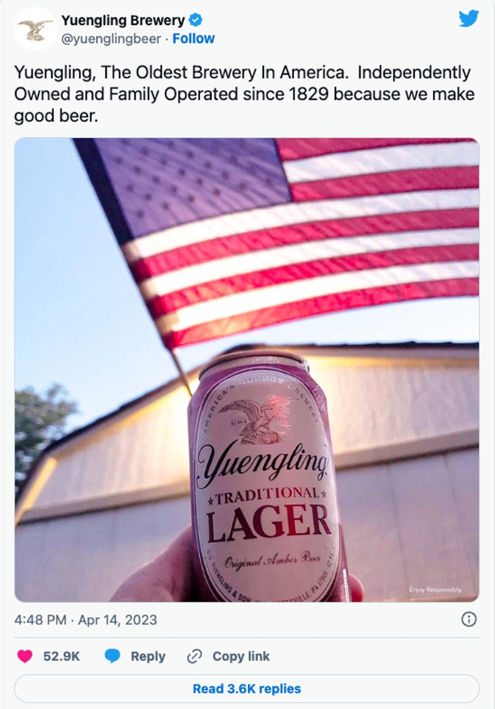 Yuengling takes apparent jab at Bud Light with conspicuous tweet