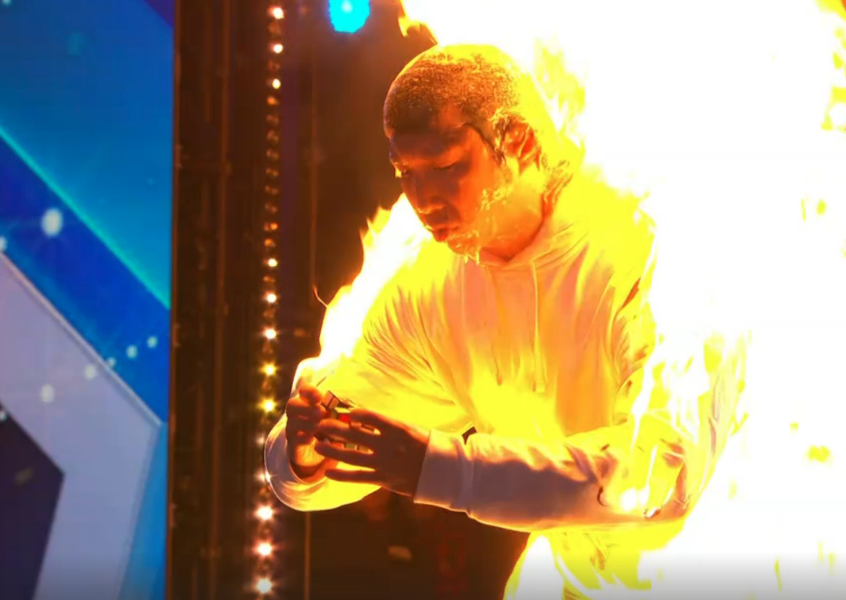 Britain’s Got Talent viewers horrified by ‘ridiculously dangerous’ stunt which saw man set himself on fire to solve Rubik’s Cube